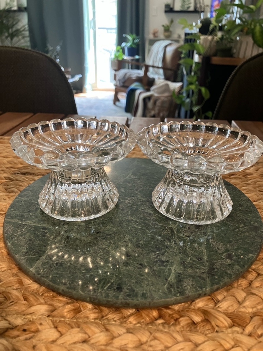 Vintage Party Lite Colonial Quilted Candle Holder Pair Clear Glass
